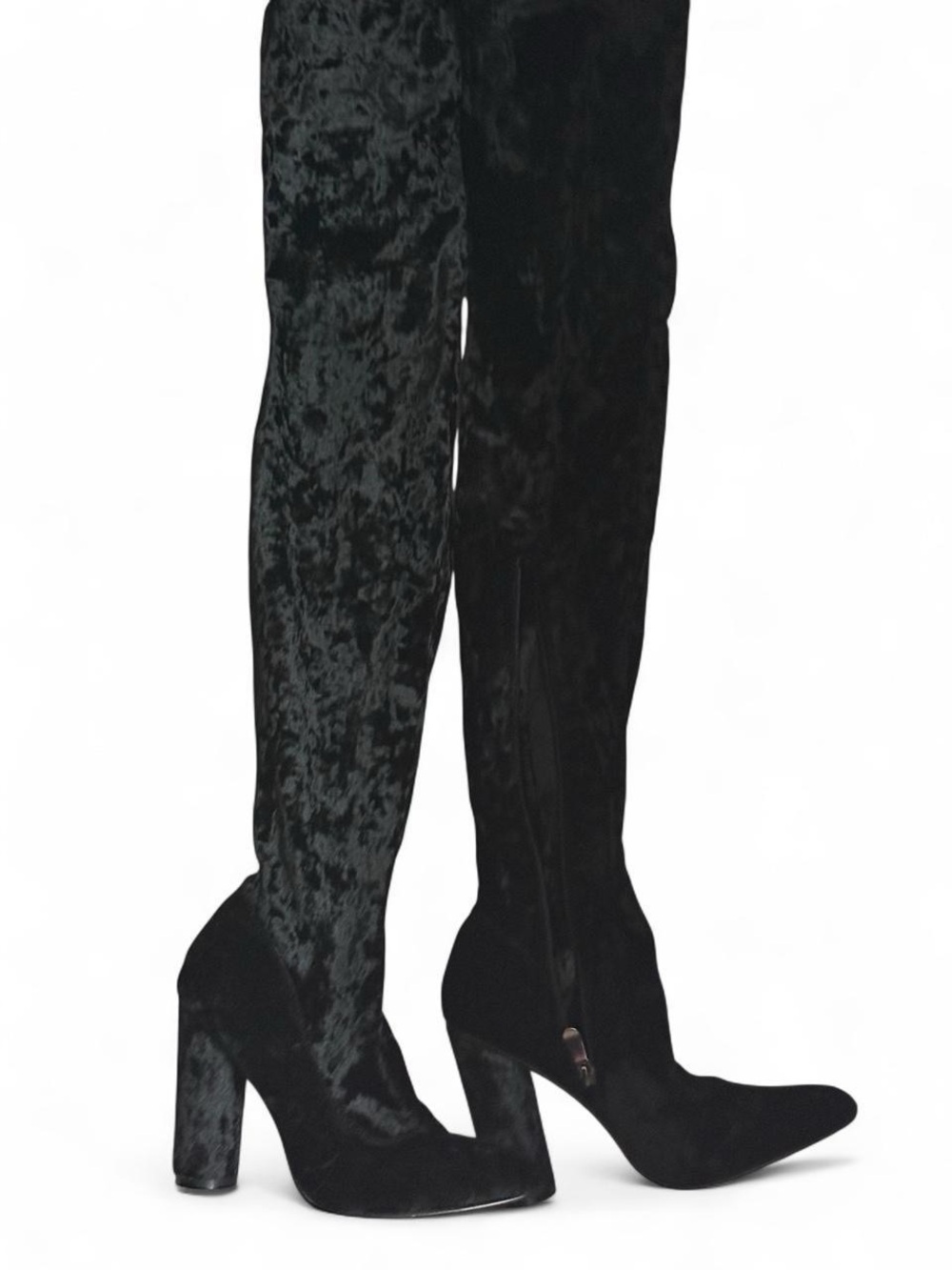 Cape Robbin Black Over-the-Knee Velvet Block Heel Boots